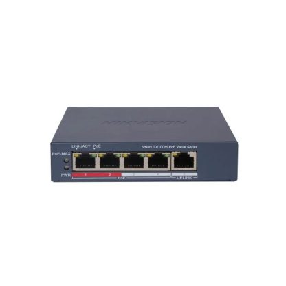 Switch Hikvision DS-3E1105P-EI-M, 5 porturi, 1 Gbps, 0.74 Mpps, 300 m, cu management