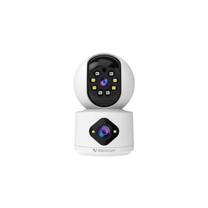 Camera supraveghere rotativa interior IP Wi-Fi PTZ cu lentila duala Vstarcam C992DR, 1 MP, 4mm-6mm, IR/lumina alba 15-30 m, microfon si difuzor, slot card